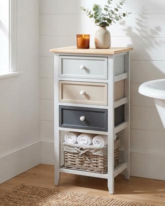 Mobiletto 3 Cassetti Cesta Shabby Chic Legno 73 cm