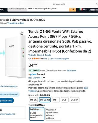 [NUOVO] Kit Ponte WiFi Esterno Tenda O1-5G (1 km) 