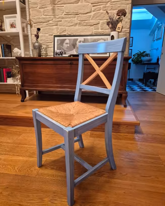 sedie in legno massello azzurro e faggio -set da 6