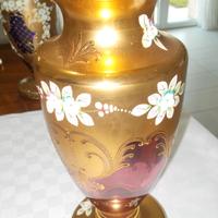 Vaso vetro Boemia color rosa antico e oro zecchino