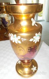 Vaso vetro Boemia color rosa antico e oro zecchino