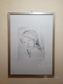 Litografia "Volto di donna" di G. Meralangelo 