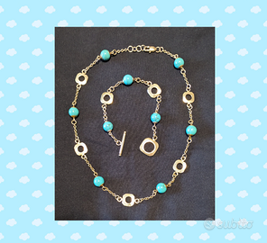 2 bracciali + collana acciaio e turchese