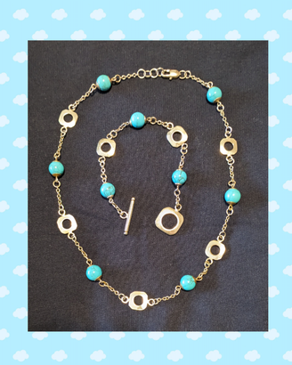 2 bracciali + collana acciaio e turchese