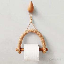 Porta carta igienica in corda, senza fori  LEGNO