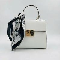 Borsa a mano in pelle arancione con foulard - Eleg