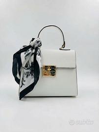 Borsa a mano in pelle arancione con foulard - Eleg