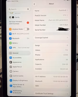 Apple Ipad mini 6.1 wifi 256 Gb come nuovo