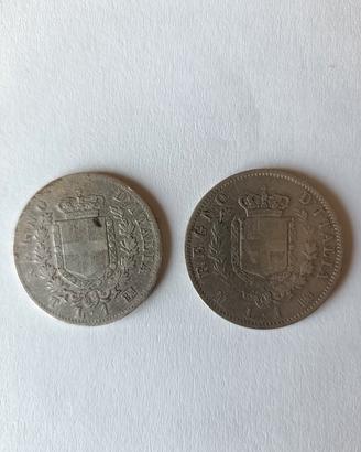 2 monete 1 lira 1863 e 1867