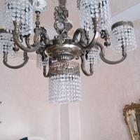 Lampadario d'epoca con pendenti in vetro