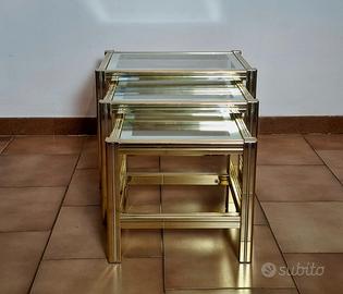 tris di tavolini anni 70 ' in ottone 