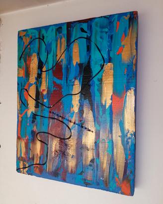 QUADRO ASTRATTO MATERICO Oro e Blu dipinto a mano 