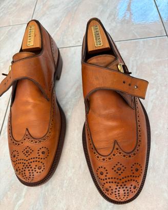 Scarpe Classiche Monk Strap Brogue in Pelle