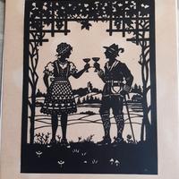 Silhouette con coppia che brinda (Scherenschnitt)