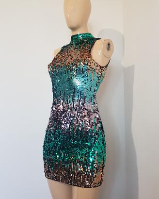 Abito corto paillettes schiena scoperta Xs