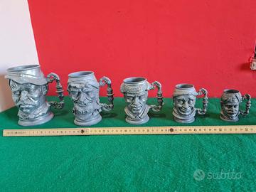 Set 5 boccali di Birra in metallo.