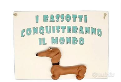 Targa in legno Cane Bassotto in resina