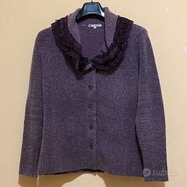 Carla Ferroni Maglione Cardigan Bottoni Viola XL