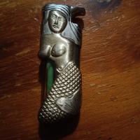 Accendino vintage sirena doppia fiamma dorato 