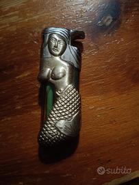 Accendino vintage sirena doppia fiamma dorato 