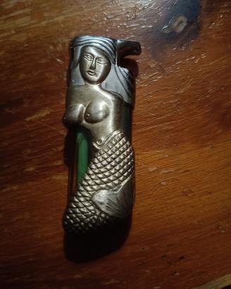 Accendino vintage sirena doppia fiamma dorato 
