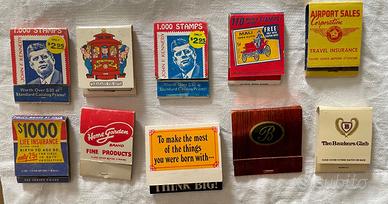 Lotto 10 fiammiferi a libretto vintage USA