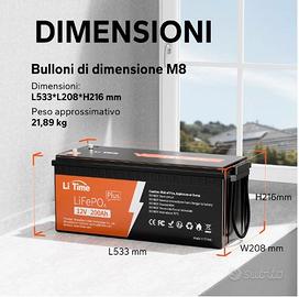 Batteria 12V 200Ah Plus LiFePO4 - BMS 200A - NUOVA