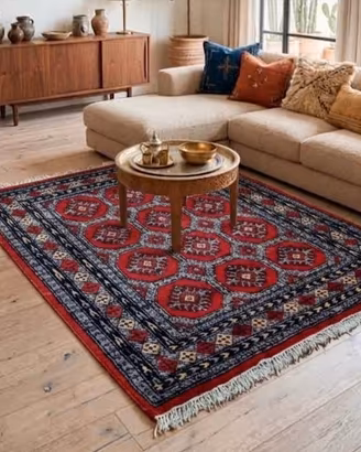tappeto bukhara vintage fatto a mano con lana 