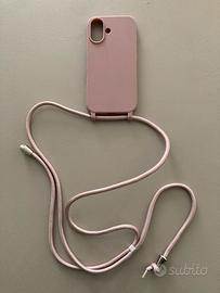 Cover iphone 16 rosa con cordino AOMYKE