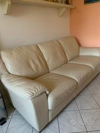 Divano 3 posti in vera pelle crema - L 215 cm