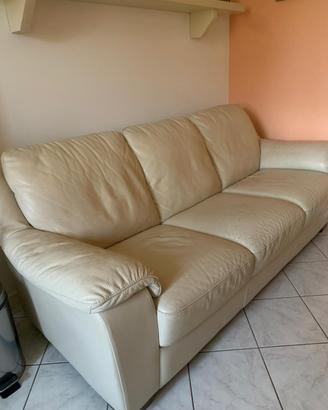 Divano 3 posti in vera pelle crema - L 215 cm