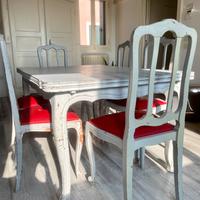 Tavolo allungabile 150x100 cm+ 6 sedie shabby chic