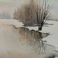 acquerello. paesaggio invernale