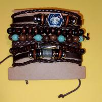 6 braccialetti in pelle legno metallo 