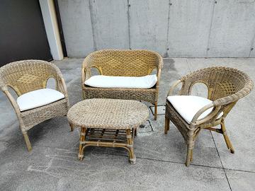 divano, poltrone, tavolino vimini/midollino