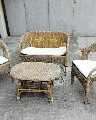 divano, poltrone, tavolino vimini/midollino