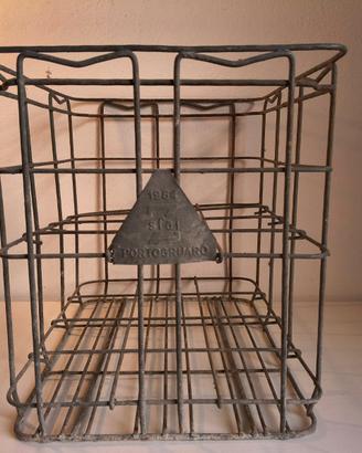 Cassetta portabottiglie vintage in ferro zincato