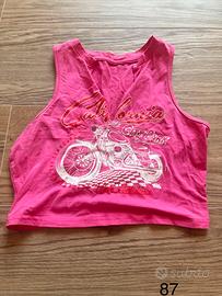 Top Crop Rosa Fucsia Stampa Moto "California"