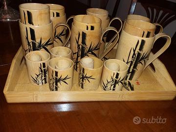Servizio bicchieri e vassoio in autentico bambù