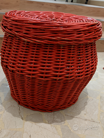 Sgabello pouf contenitore in Vimini rosso - Arredamento e