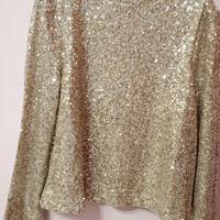 Maglia a lupetto con paillettes - Beige chiaro/arg