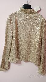 Maglia a lupetto con paillettes - Beige chiaro/arg