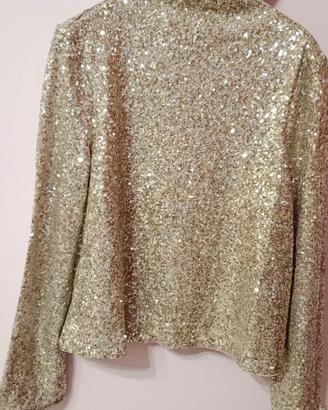 Maglia a lupetto con paillettes - Beige chiaro/arg
