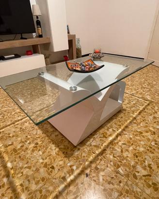 Tavolino salotto moderno - vetro base bianca