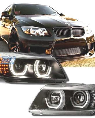 FARI BMW E90 E91 05-08 ANGEL EYES LED 3D FONDO NER