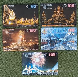 5 Schede Telefoniche Thailandia 1996 Re Rama IX