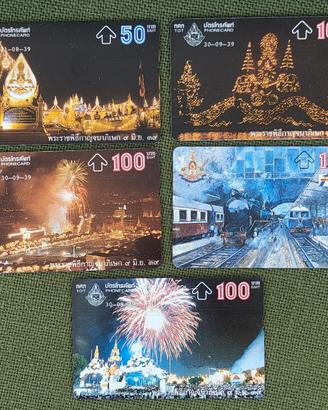 5 Schede Telefoniche Thailandia 1996 Re Rama IX