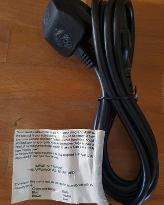 Cavo alimentazione 220-250V PC/Spina UK