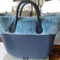 Borsa O bag  blu con pelliccia