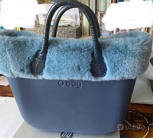 Borsa O bag  blu con pelliccia